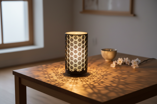 Hikari Lattice Kumiko Ambient Lamp in minimalist Japanese-inspired setting
