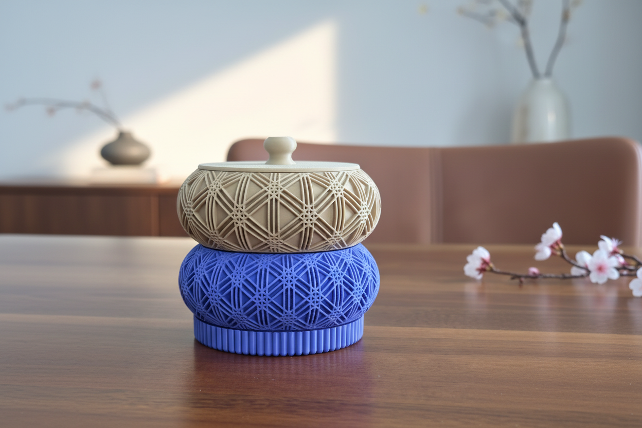 Stacked Kumiko Asanoha Boxes in elegant setting